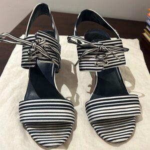 Blue and white striped Tory Burch heels with ties